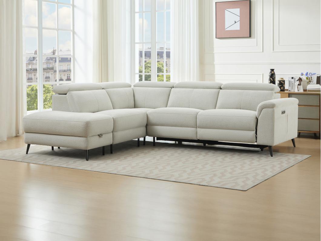 Divano angolo a sinistra relax elettrico in Tessuto Beige - MAKORO