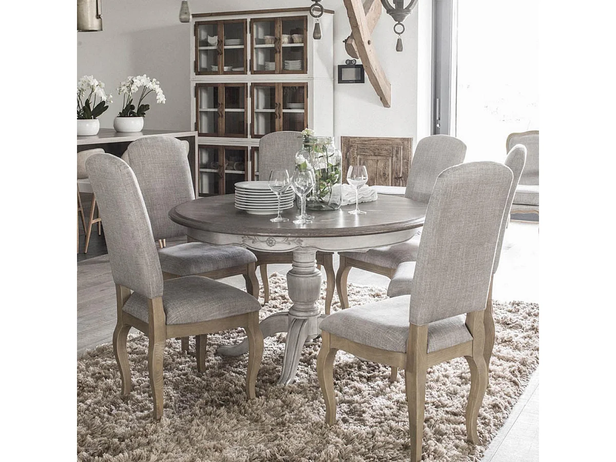 Table ronde extensible pied central Bois Gris - Château Interior's