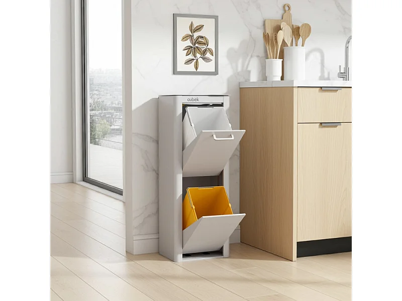 Küchenabfalleimer - Mülltrennungssystem mit 2 Fächern à 20 Litern - CUBEK