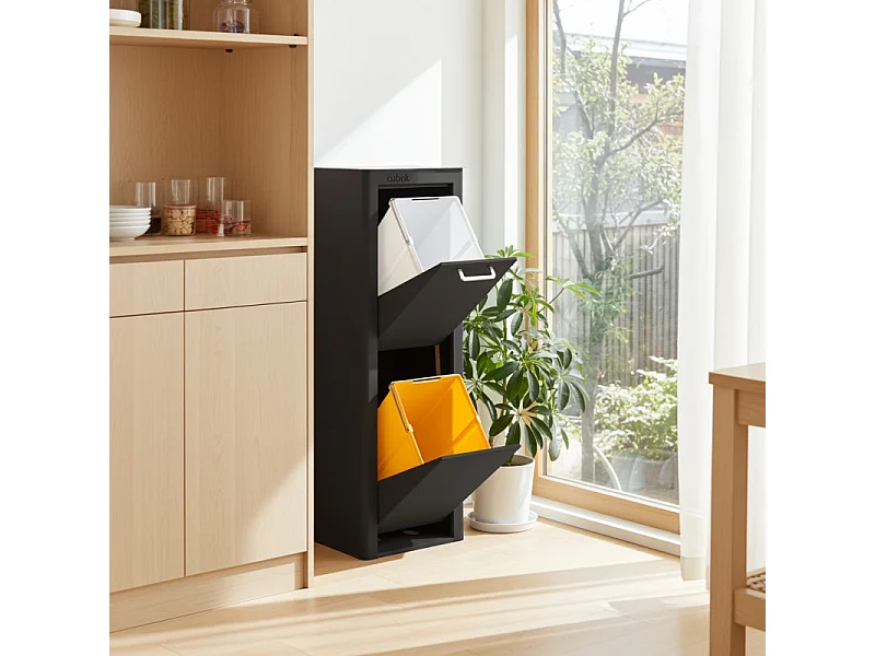 Poubelle cuisine de tri sélectif - 2 compartiments de 20L- CUBEK