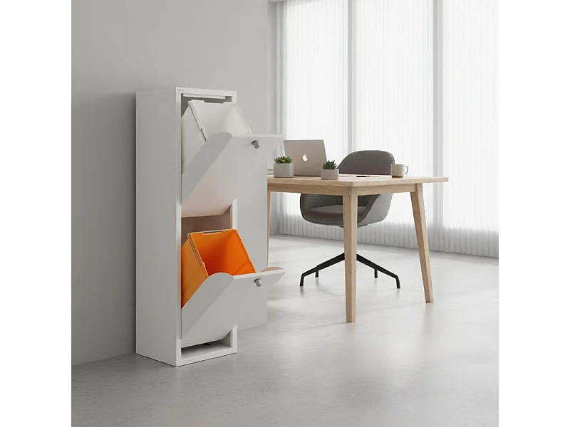 Küchenabfalleimer - Mülltrennungssystem mit 2 Fächern à 20 Litern - Maße: 28,7 cm (B) x 97 cm (H) x 27,3 cm (T) - Farbe: Weiß - LUA