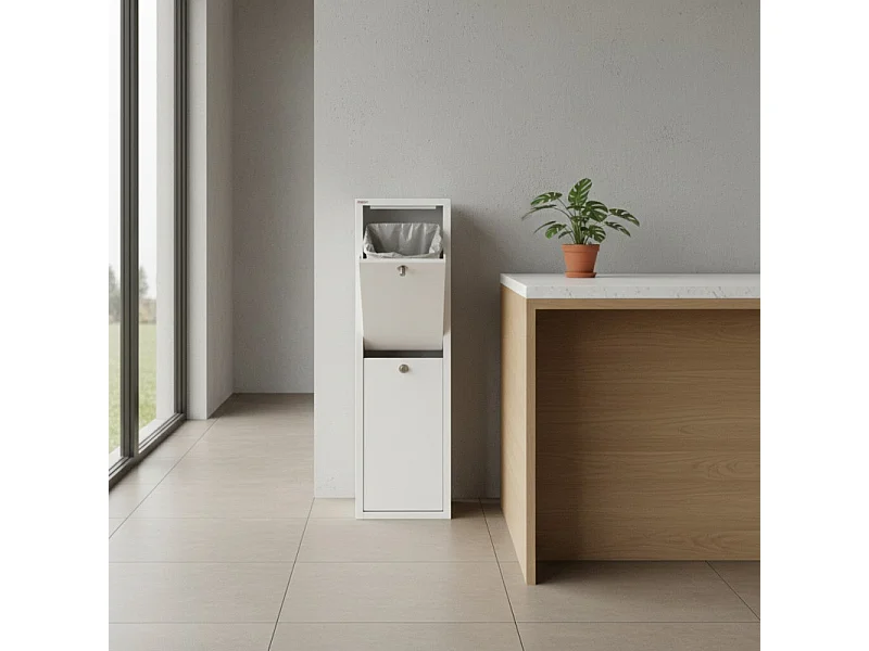 Küchenabfalleimer - Mülltrennungssystem mit 2 Fächern à 20 Litern - Maße: 28,7 cm (B) x 97 cm (H) x 27,3 cm (T) - Farbe: Weiß - LUA