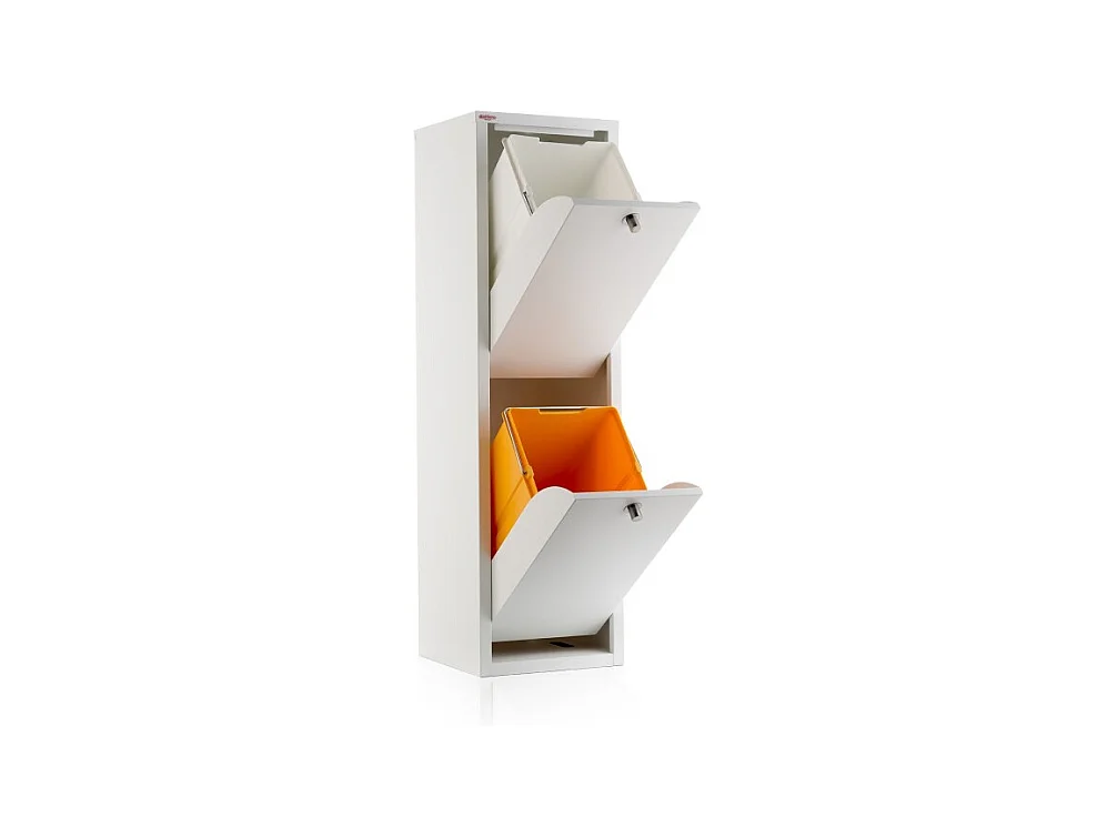 Cubo de basura para la cocina - Cubo de reciclaje - 2 compartimentos de 20L -28,7(ancho)x97(alto)x27,3(fondo) cm. - Blanco - LUA