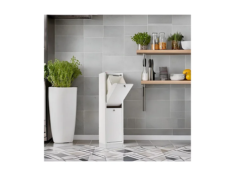 Cubo de basura para la cocina - Cubo de reciclaje - 2 compartimentos de 20L -28,7(ancho)x97(alto)x27,3(fondo) cm. - Blanco - LUA