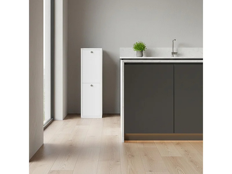 Cubo de basura para la cocina - Cubo de reciclaje - 2 compartimentos de 20L -28,7(ancho)x97(alto)x27,3(fondo) cm. - Blanco - LUA