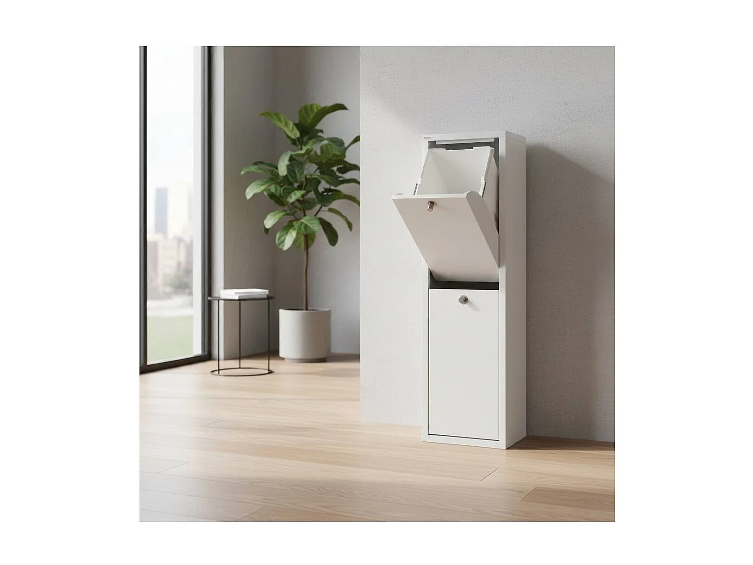 Cubo de basura para la cocina - Cubo de reciclaje - 2 compartimentos de 20L -28,7(ancho)x97(alto)x27,3(fondo) cm. - Blanco - LUA