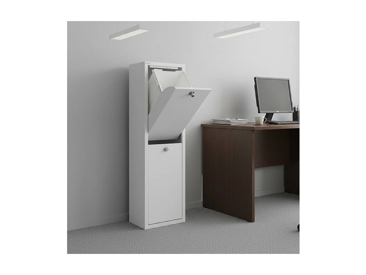 Cubo de basura para la cocina - Cubo de reciclaje - 2 compartimentos de 20L -28,7(ancho)x97(alto)x27,3(fondo) cm. - Blanco - LUA