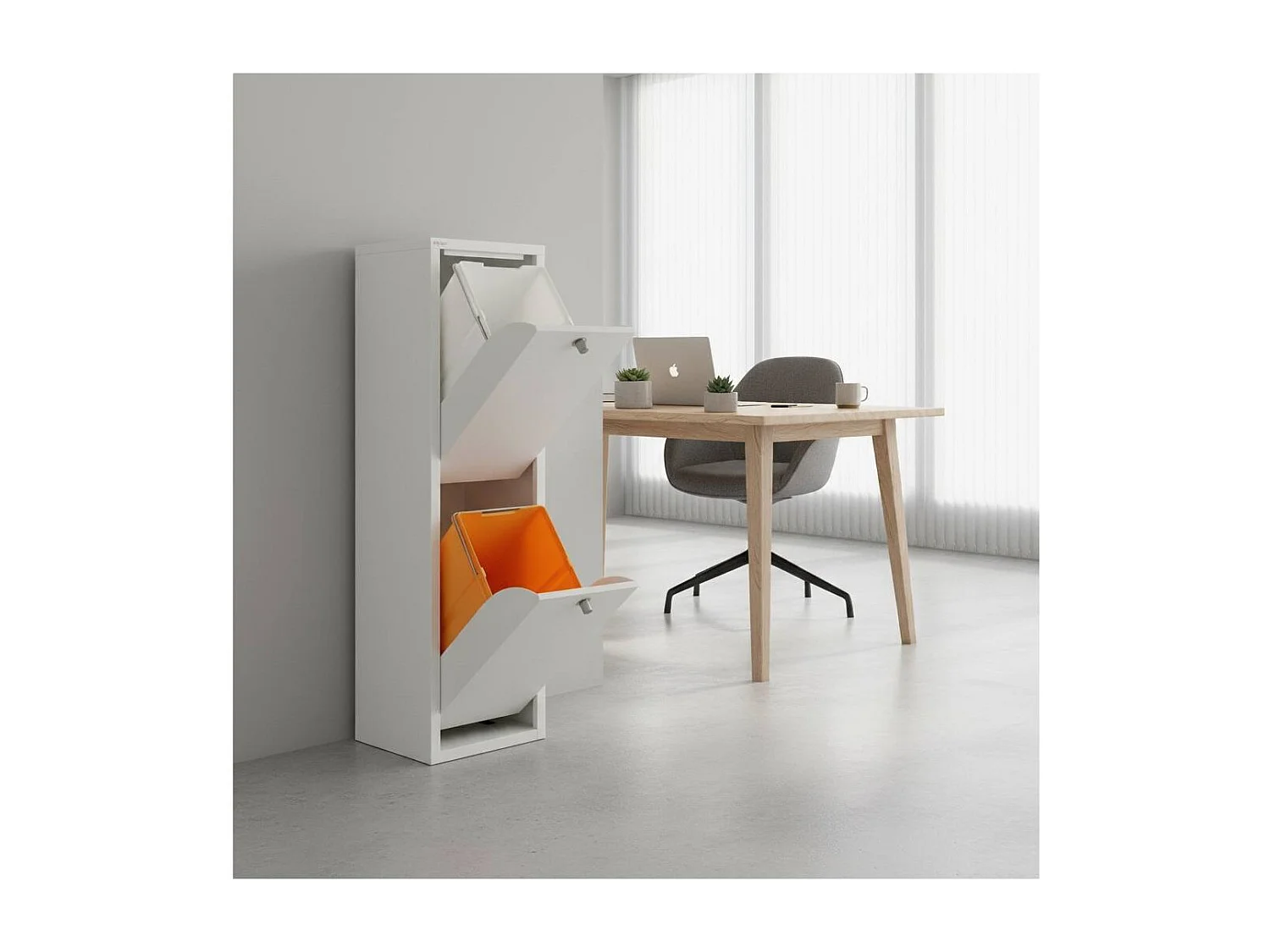 Cubo de basura para la cocina - Cubo de reciclaje - 2 compartimentos de 20L -28,7(ancho)x97(alto)x27,3(fondo) cm. - Blanco - LUA