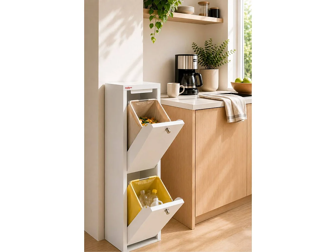 Poubelle cuisine - Poubelle tri sélectif – 2 compartiments de 20L –28,7(L)x97(H)x27,3(P) cm. -  Blanc - LUA