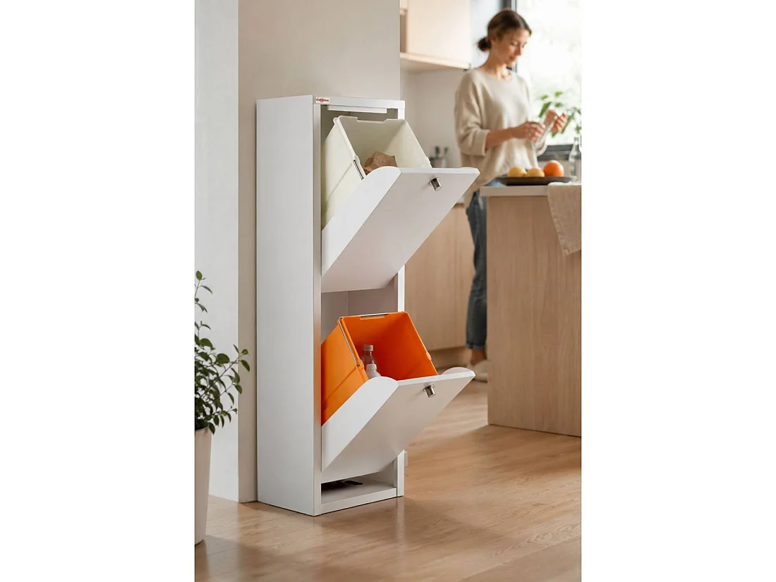 Poubelle cuisine - Poubelle tri sélectif – 2 compartiments de 20L –28,7(L)x97(H)x27,3(P) cm. -  Blanc - LUA