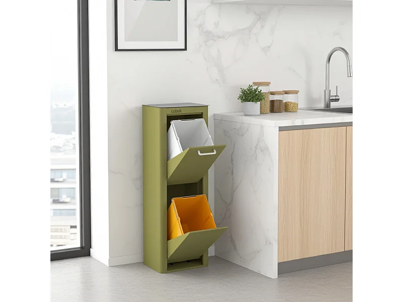 Poubelle cuisine de tri sélectif - 2 compartiments de 20L- CUBEK