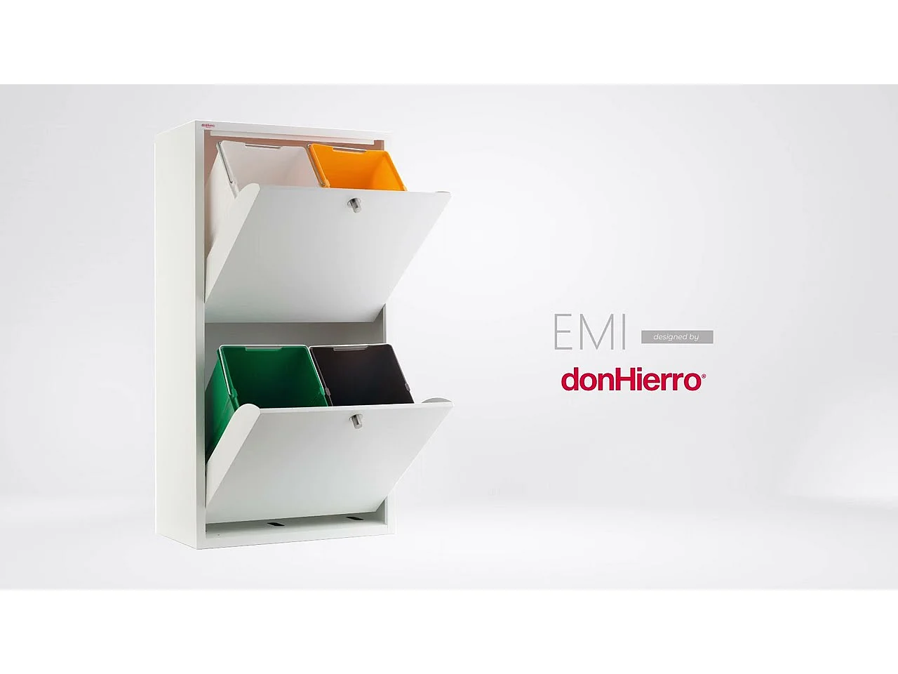 Küchenabfalleimer - Mülltrennungssystem mit 4 Fächern à 20 Litern - Maße: 51,7 cm (B) x 91,7 cm (H) x 27,3 cm (T) - Farbe: Weiß - EMI