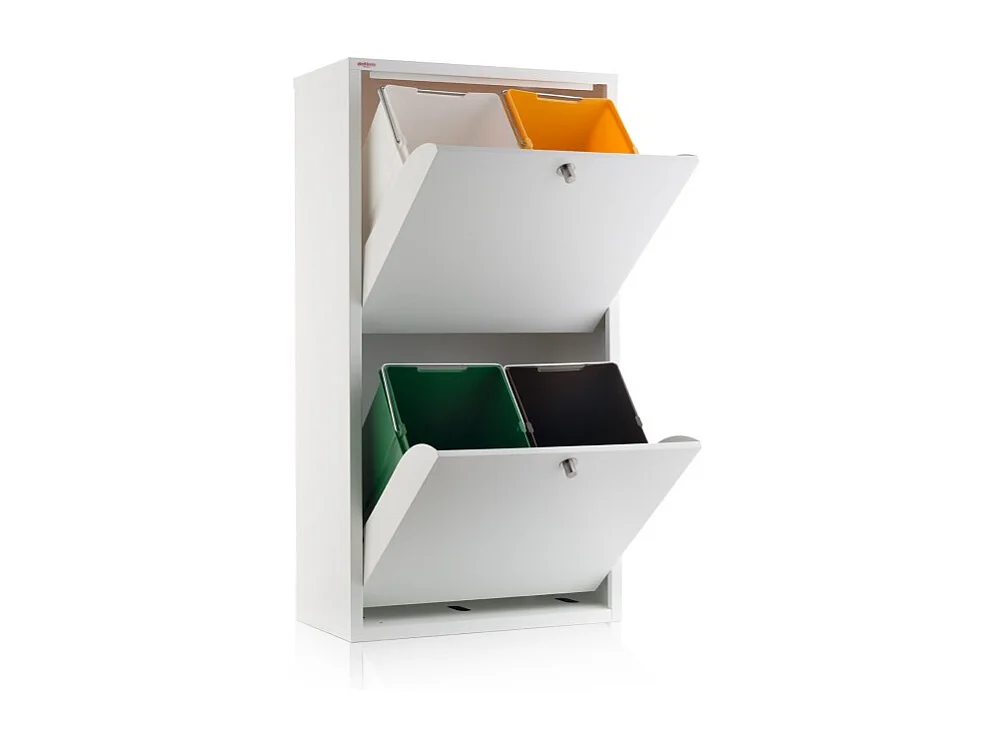 Küchenabfalleimer - Mülltrennungssystem mit 4 Fächern à 20 Litern - Maße: 51,7 cm (B) x 91,7 cm (H) x 27,3 cm (T) - Farbe: Weiß - EMI