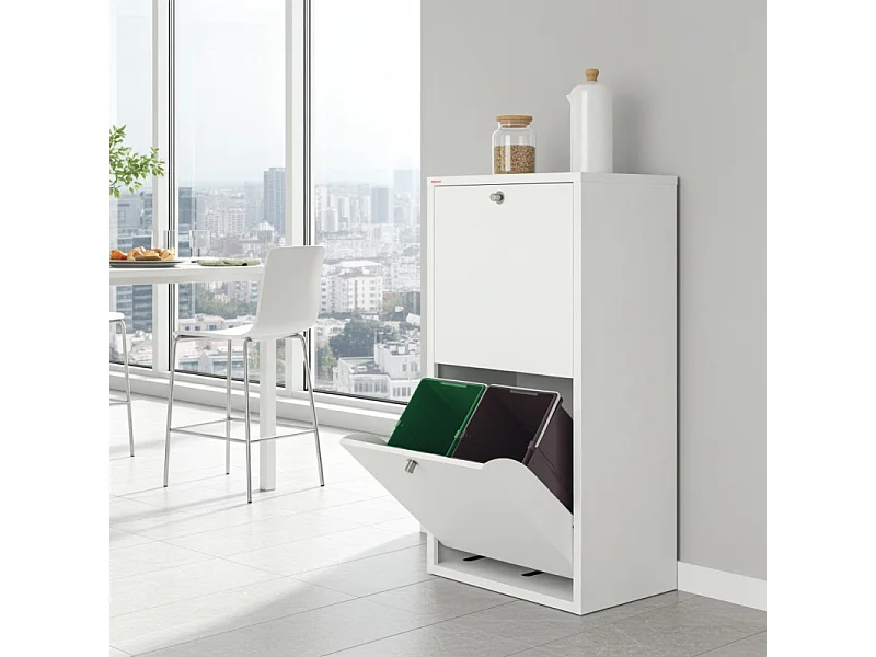 Küchenabfalleimer - Mülltrennungssystem mit 4 Fächern à 20 Litern - Maße: 51,7 cm (B) x 91,7 cm (H) x 27,3 cm (T) - Farbe: Weiß - EMI