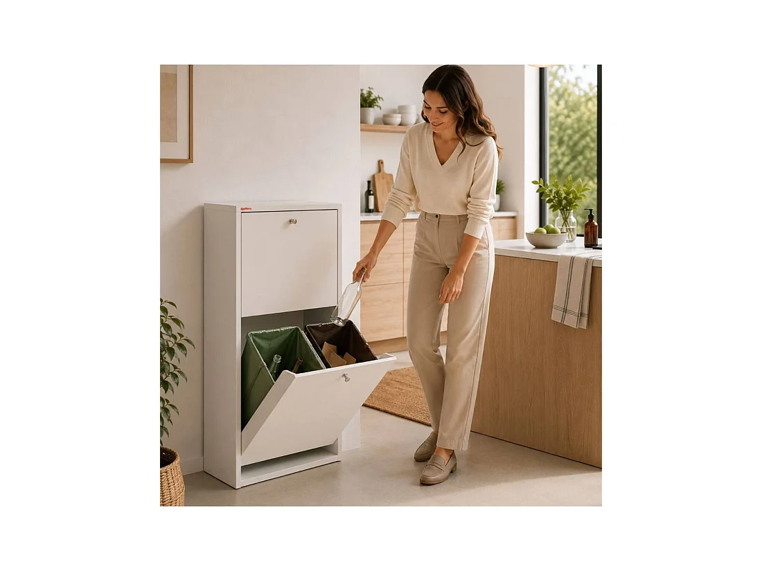Cubo de basura para la cocina - Cubo de reciclaje - 4 compartimentos de 20L -51,7(ancho)x91,7(alto)x27,3(fondo) cm. - Blanco - EMI