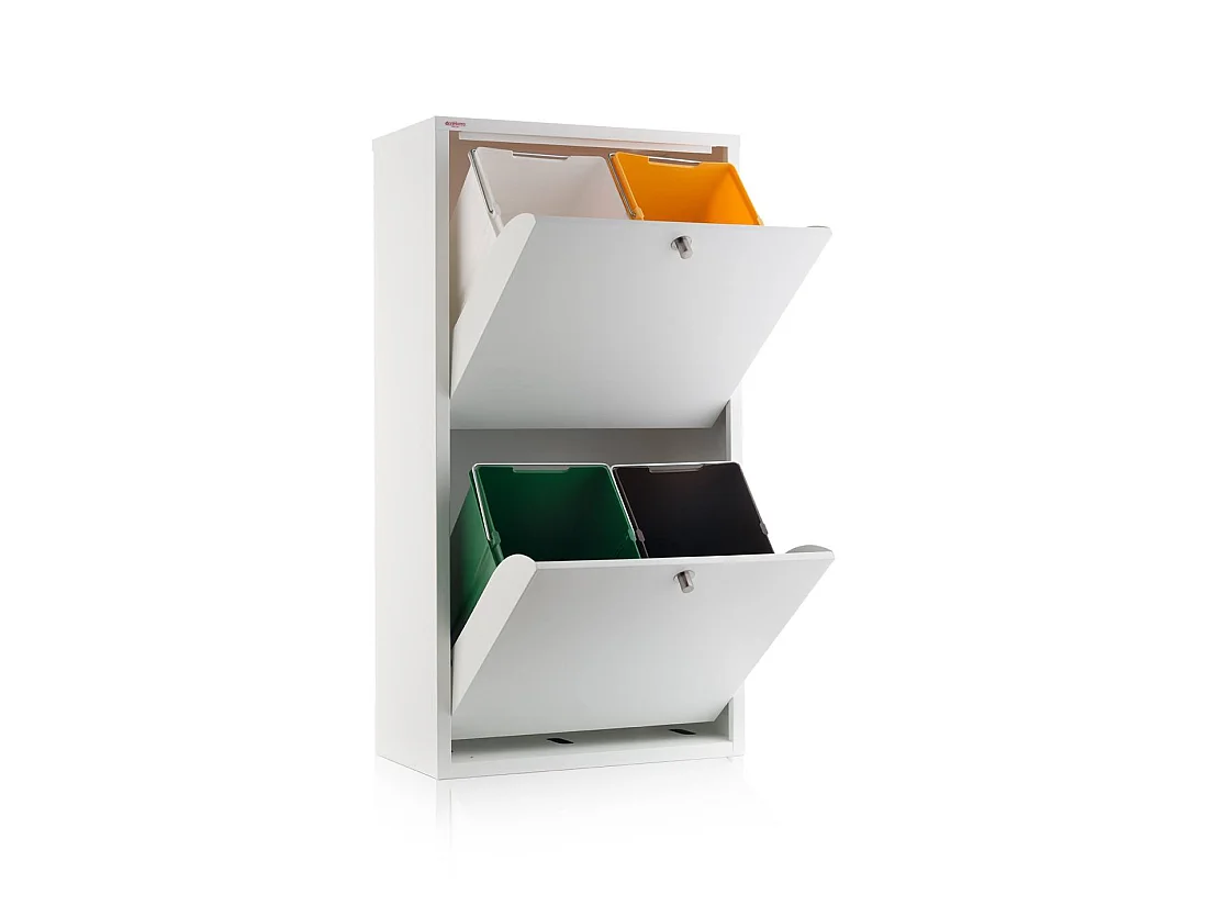 Cubo de basura para la cocina - Cubo de reciclaje - 4 compartimentos de 20L -51,7(ancho)x91,7(alto)x27,3(fondo) cm. - Blanco - EMI
