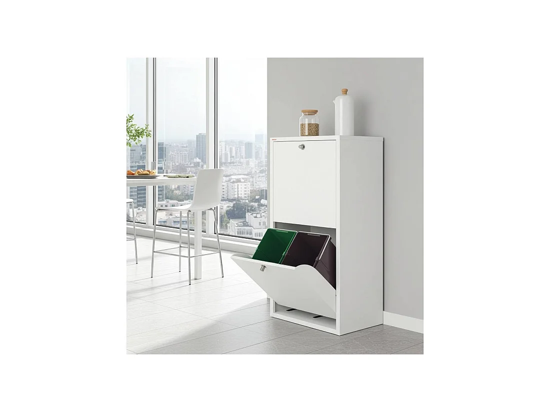 Cubo de basura para la cocina - Cubo de reciclaje - 4 compartimentos de 20L -51,7(ancho)x91,7(alto)x27,3(fondo) cm. - Blanco - EMI
