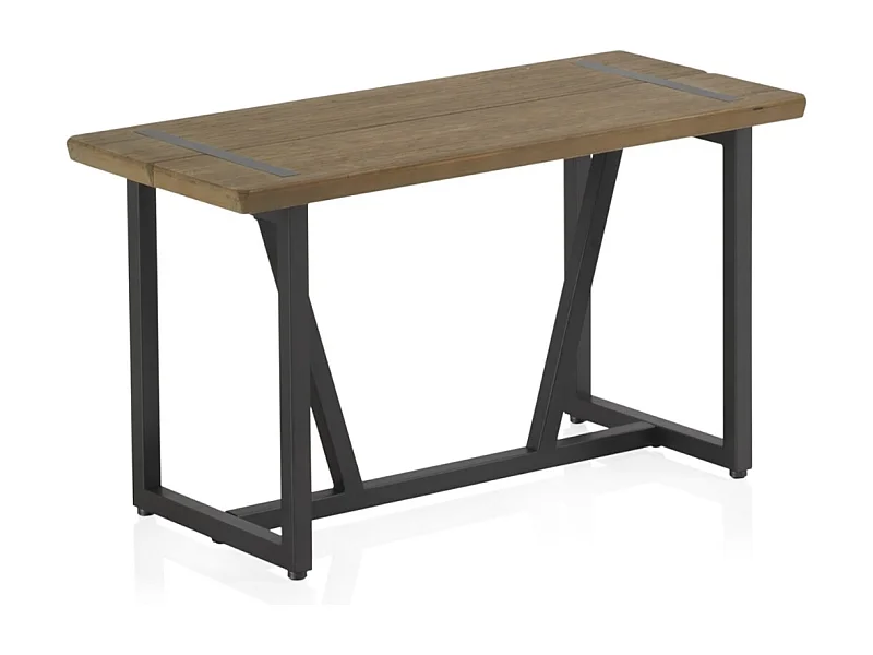 Banco metálico pequeno con asiento de madera