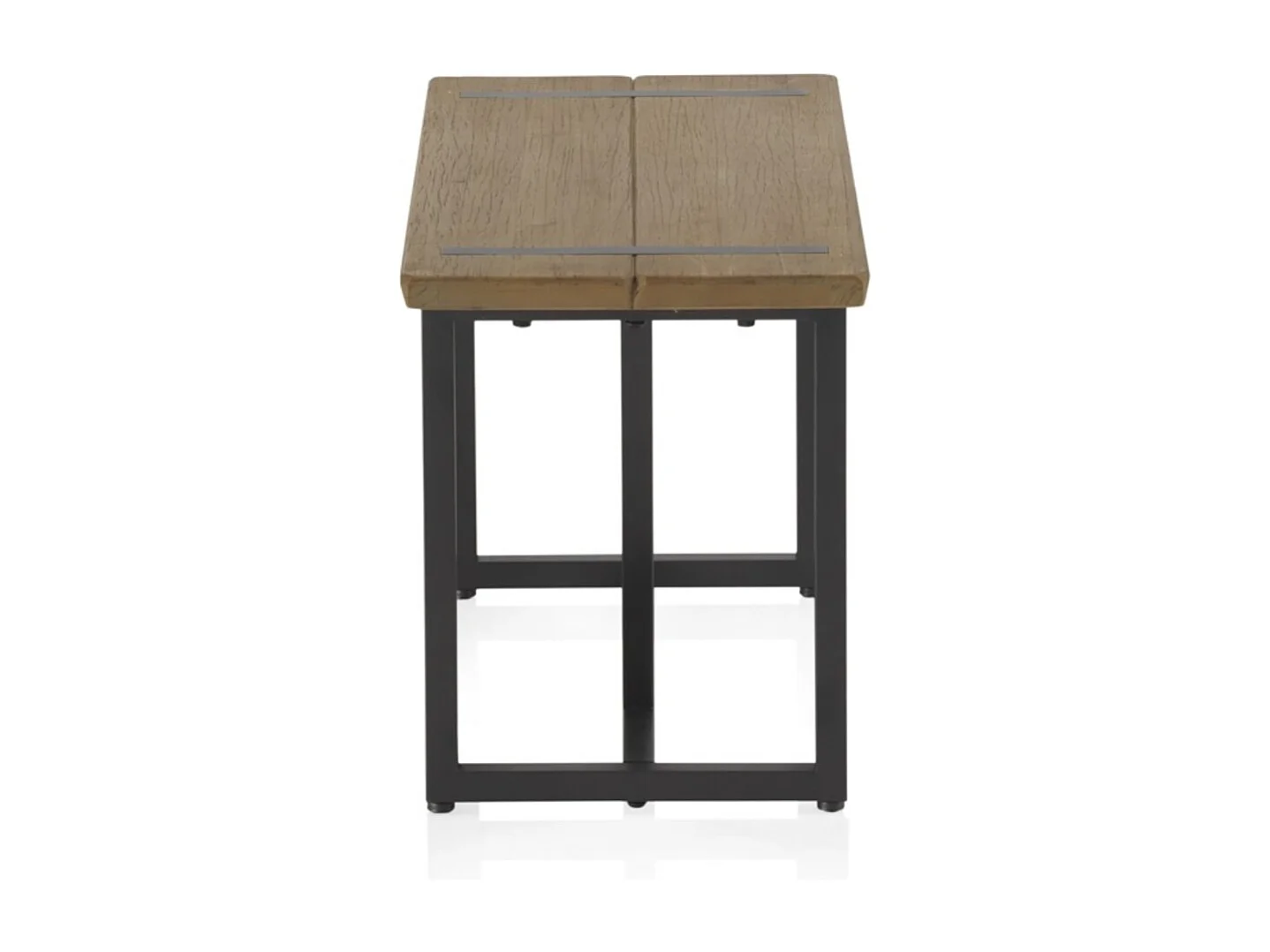 Banco metálico pequeno con asiento de madera