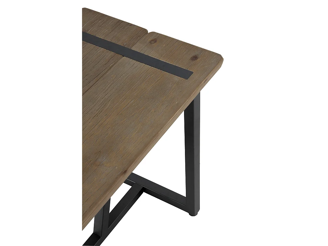 Kleine metalen bank met houten zitting