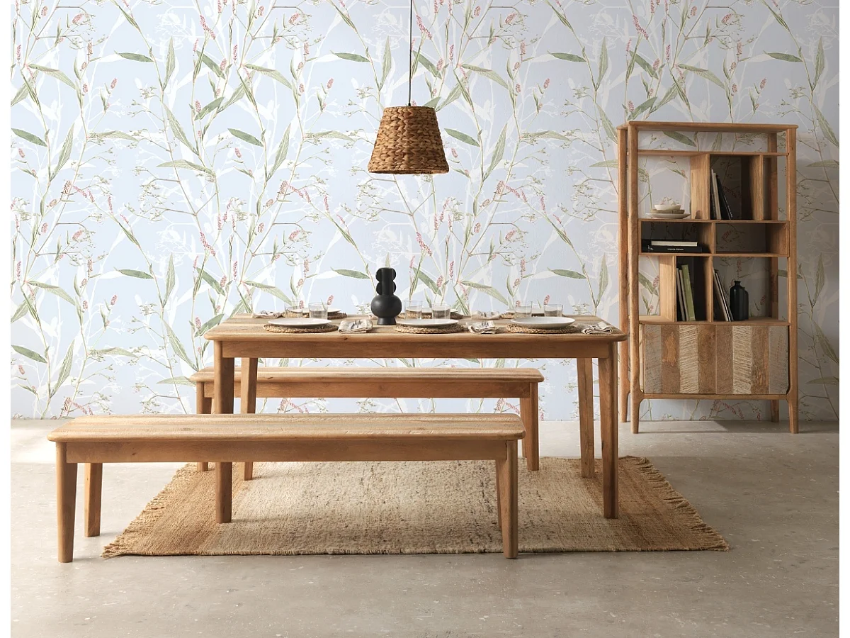 Panca in legno massiccio con gambe in legno di mango anticato