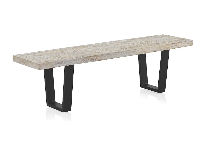 Banc en bois de manguier patiné blanc