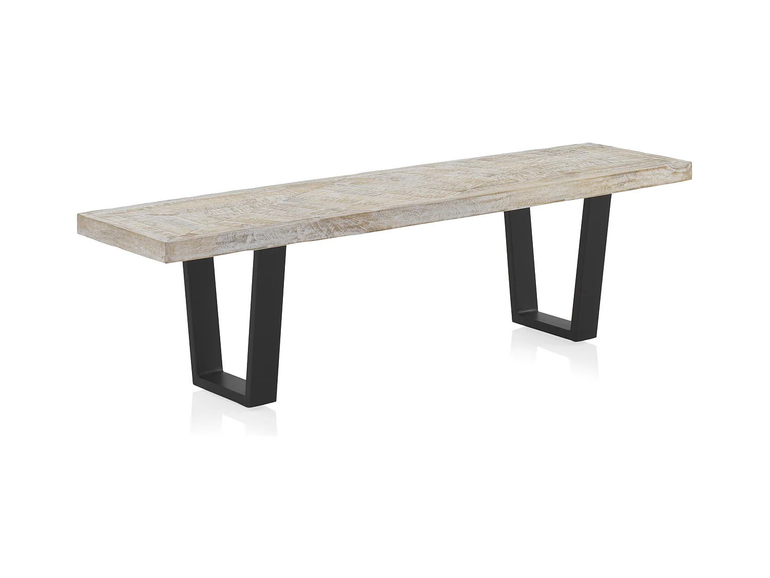 Banc en bois de manguier patiné blanc