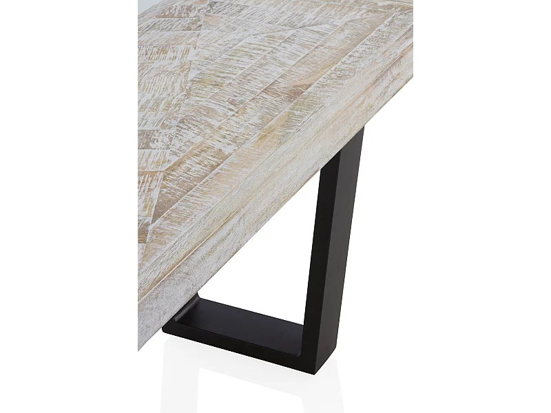 Banco de madeira de mangueira em cor branca patinada