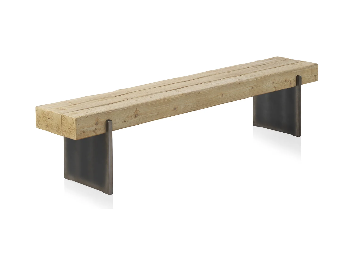 Banc effet bois d'épicéa avec pieds laqués couleur métal