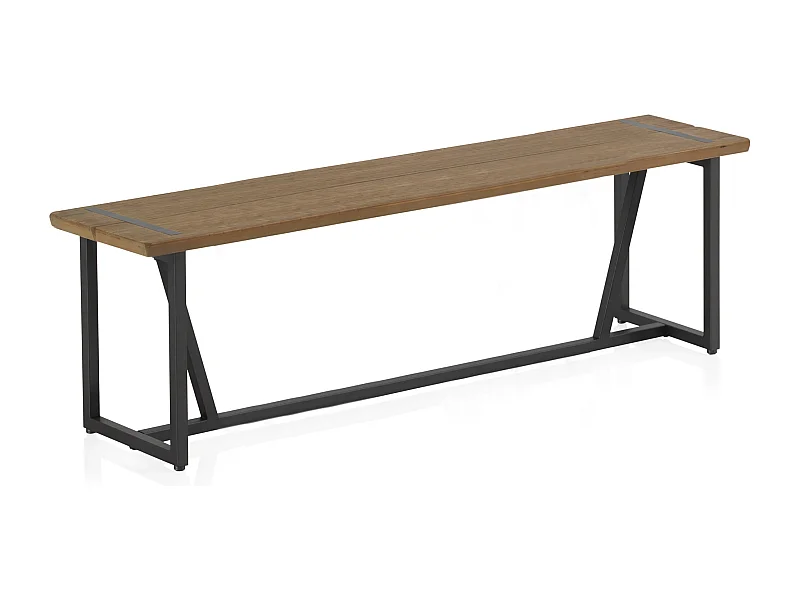 Banco metalico grande con asiento de madera