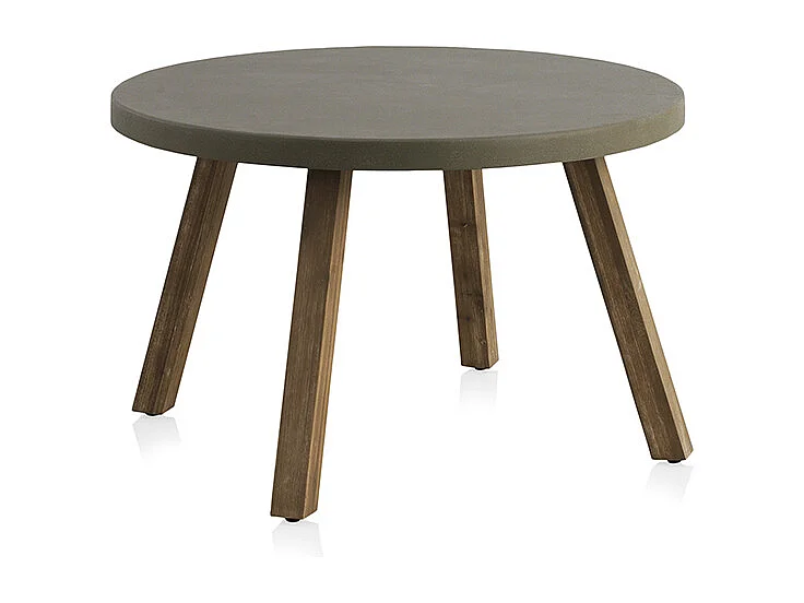 Table en acacia avec plateau en ciment gris clair, diamètre 118 cm