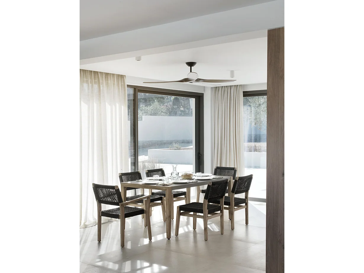 Table en acacia avec plateau en ciment gris clair 160x90 cm