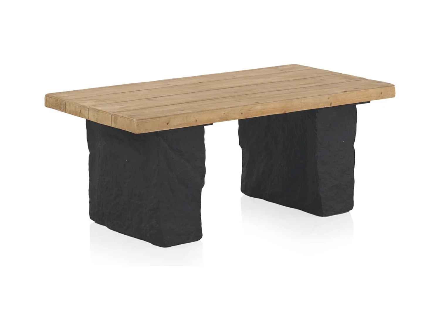 Table basse en imitation épicéa et socle en polyrésine MgO
