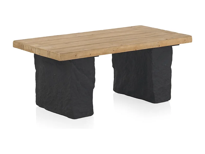 Tavolino in abete effetto legno con base in poliresina mgo