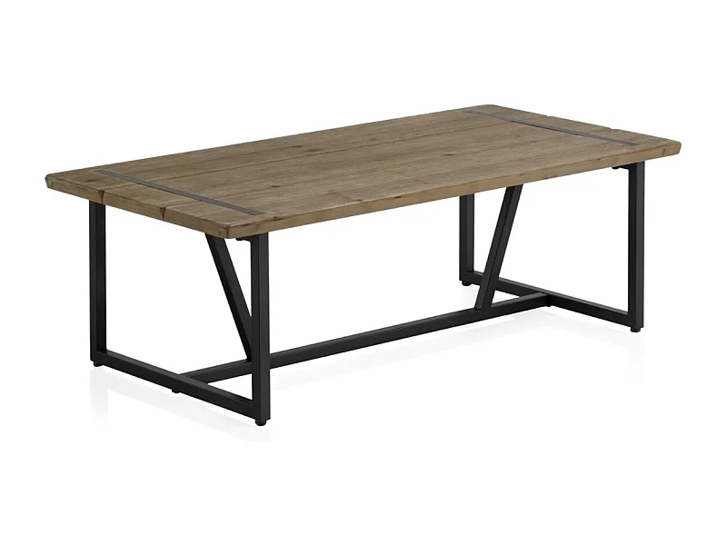 Mesa de centro metálica com tampo de madeira