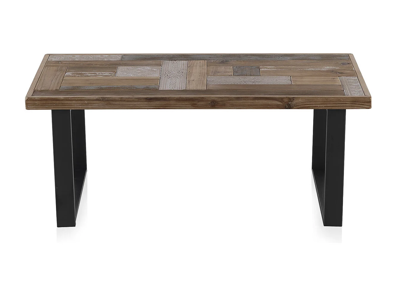 Mesa de centro em madeira com pernas em metal preto