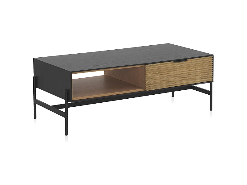 Couchtisch mit schwarz Eschenfurnier und schwarz Metallbeine