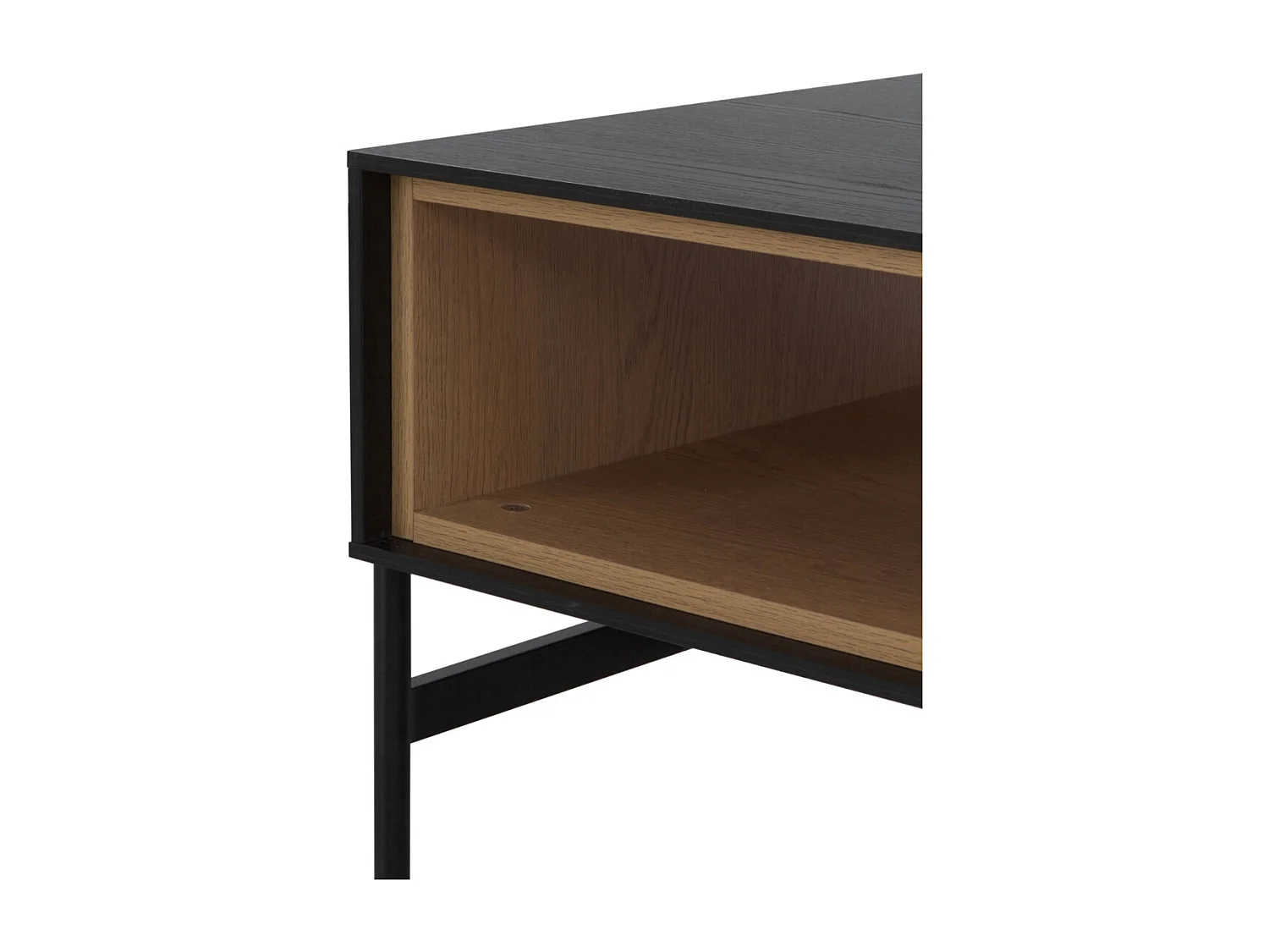 Table basse avec placage en frêne noir et pieds en métal noir