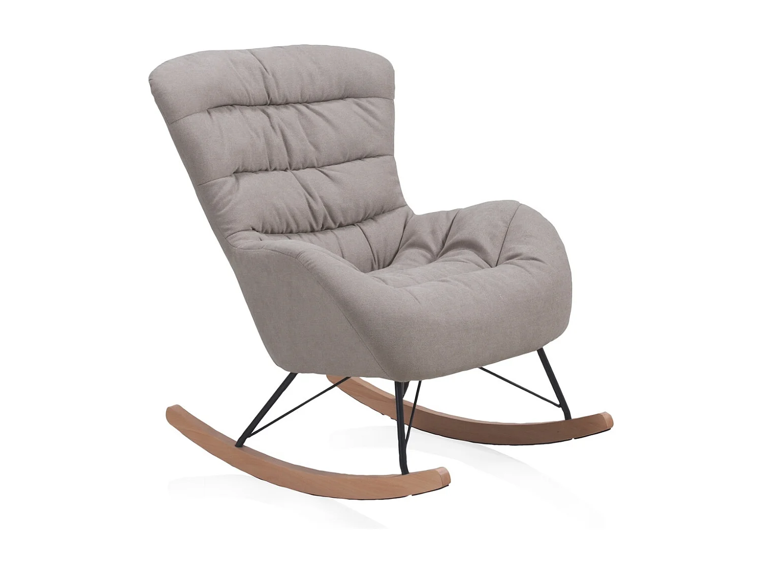 Fauteuil à bascule en beige, pieds en métal et piétement luge en hêtre