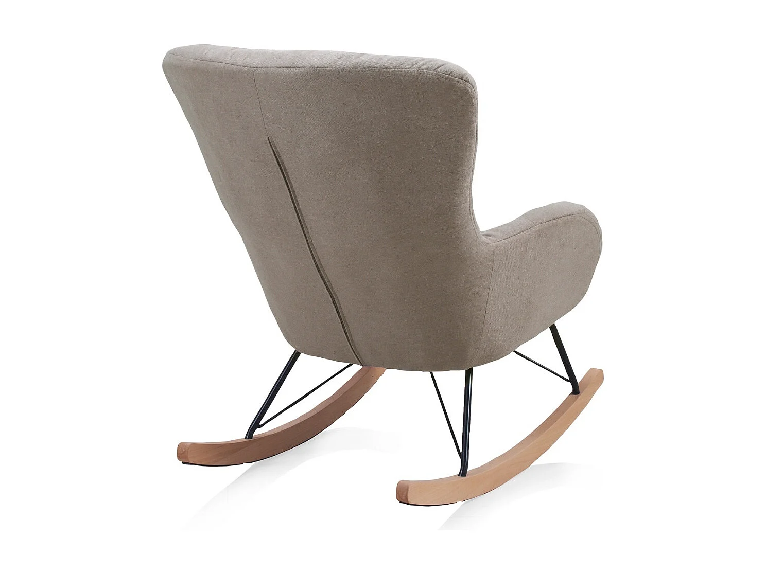 Fauteuil à bascule en beige, pieds en métal et piétement luge en hêtre