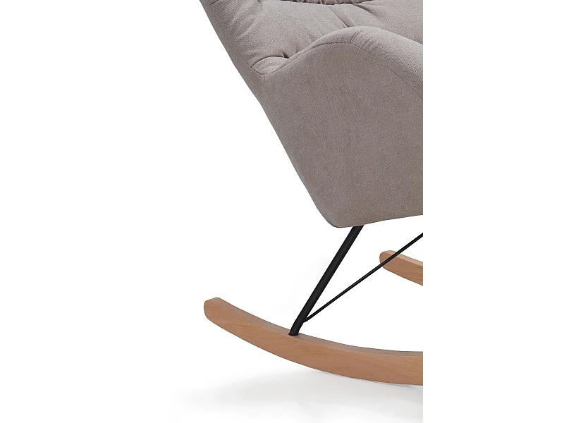 Fauteuil à bascule en beige, pieds en métal et piétement luge en hêtre