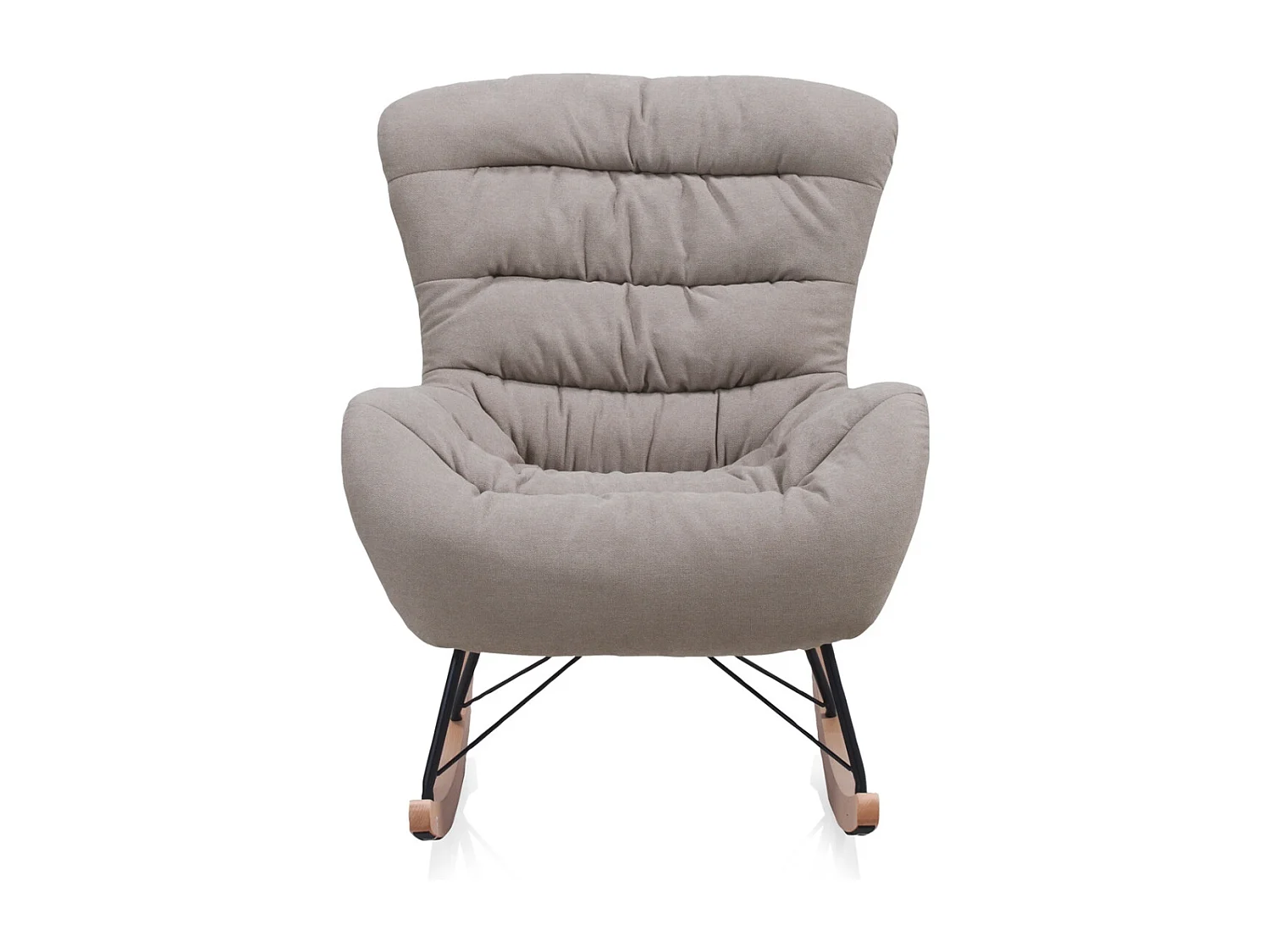 Fauteuil à bascule en beige, pieds en métal et piétement luge en hêtre