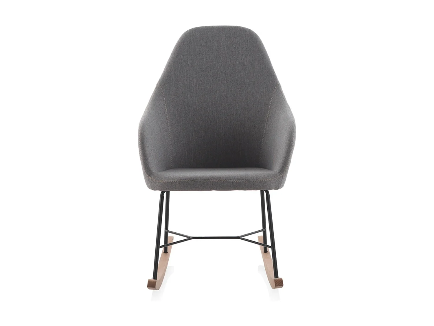 Sedia a dondolo imbottita, gambe in metallo e base a slitta in faggio.