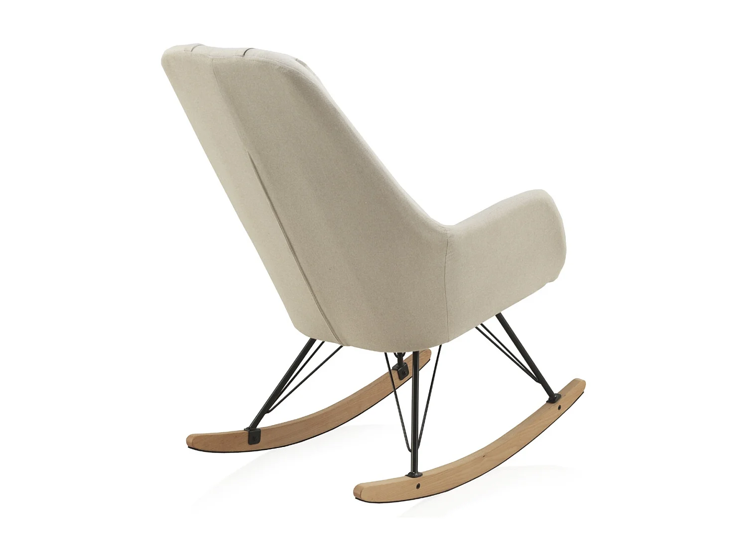 Fauteuil à bascule tapissé, pieds en métal et piétement luge en hêtre