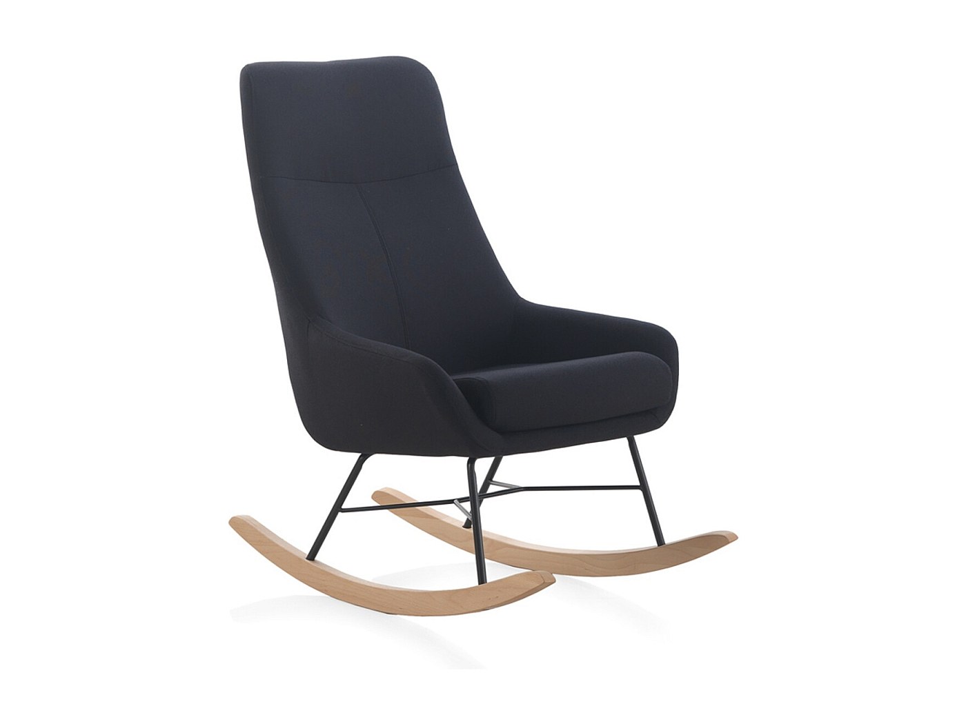 Poltrona A Dondolo BAKAJI In Tessuto Grigio - Struttura Legno, Piedi Metallo, Design Scandinavo, 90x70x95 Cm - Foto 6