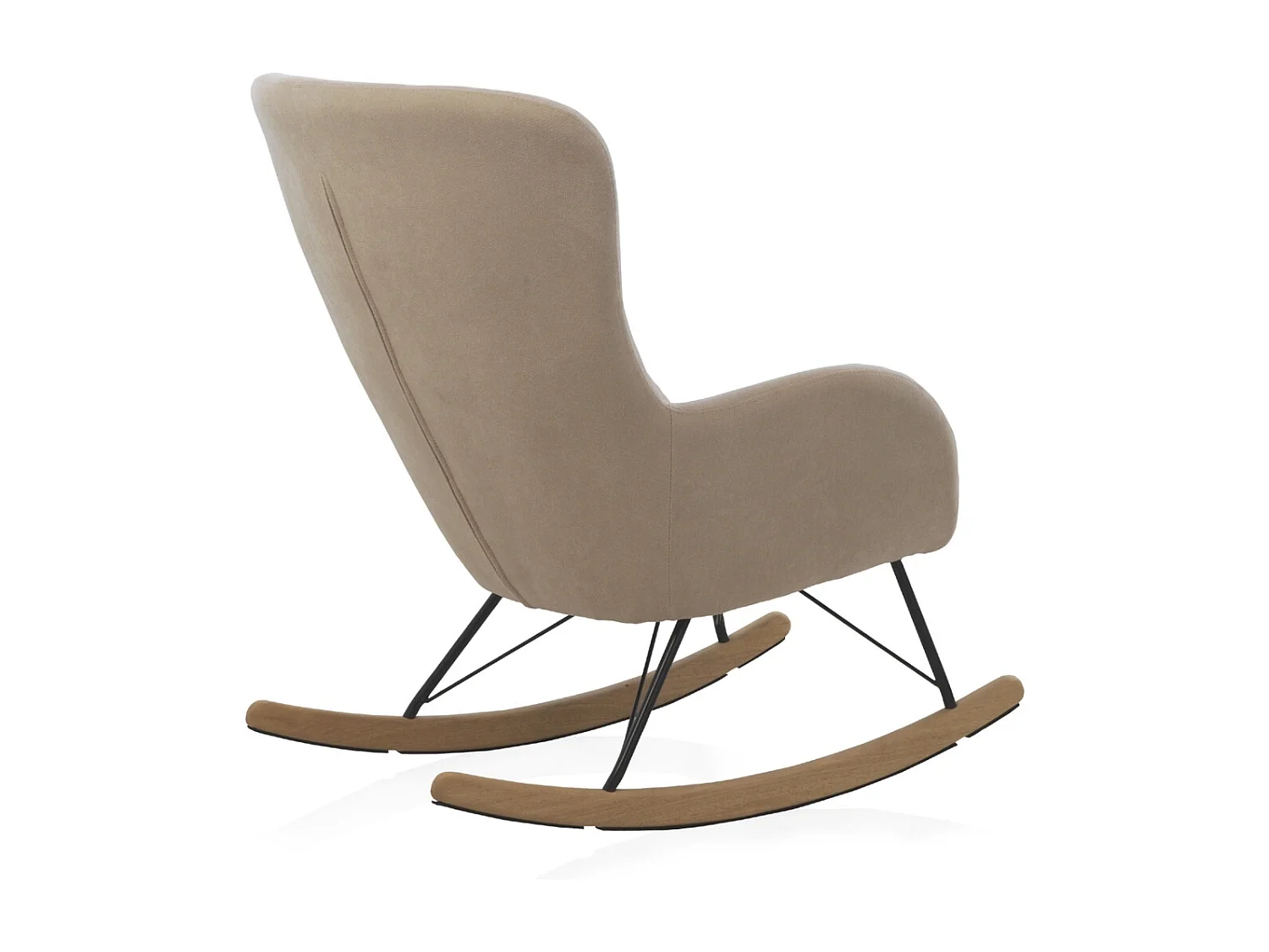 Fauteuil à bascule beige, pieds en métal et piétement luge en hêtre