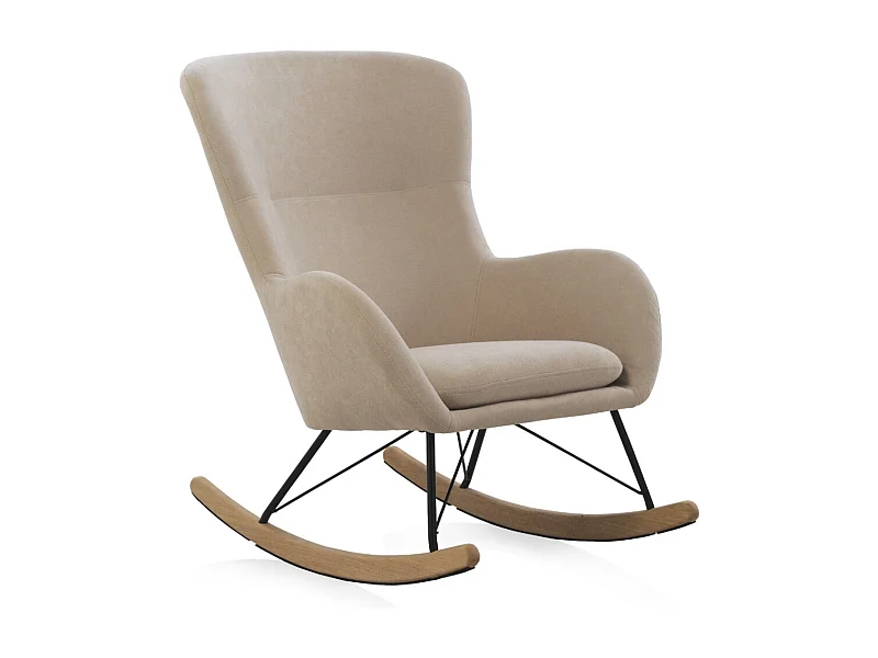Fauteuil à bascule beige, pieds en métal et piétement luge en hêtre