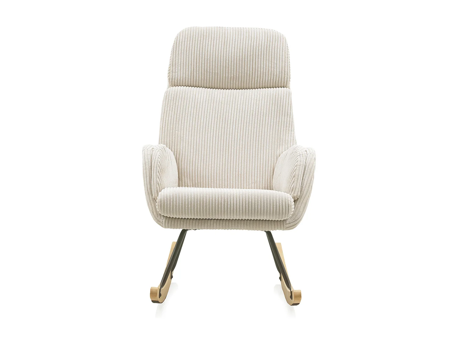 Chaise à bascule tapissée blanc, pieds en métal