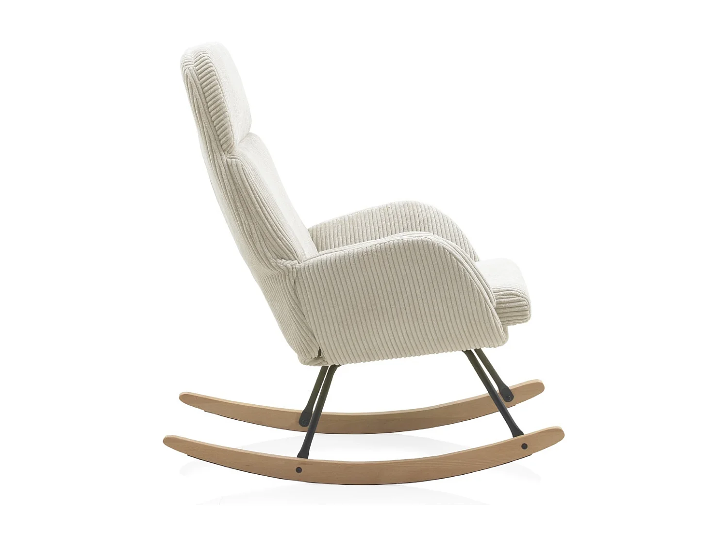 Chaise à bascule tapissée blanc, pieds en métal