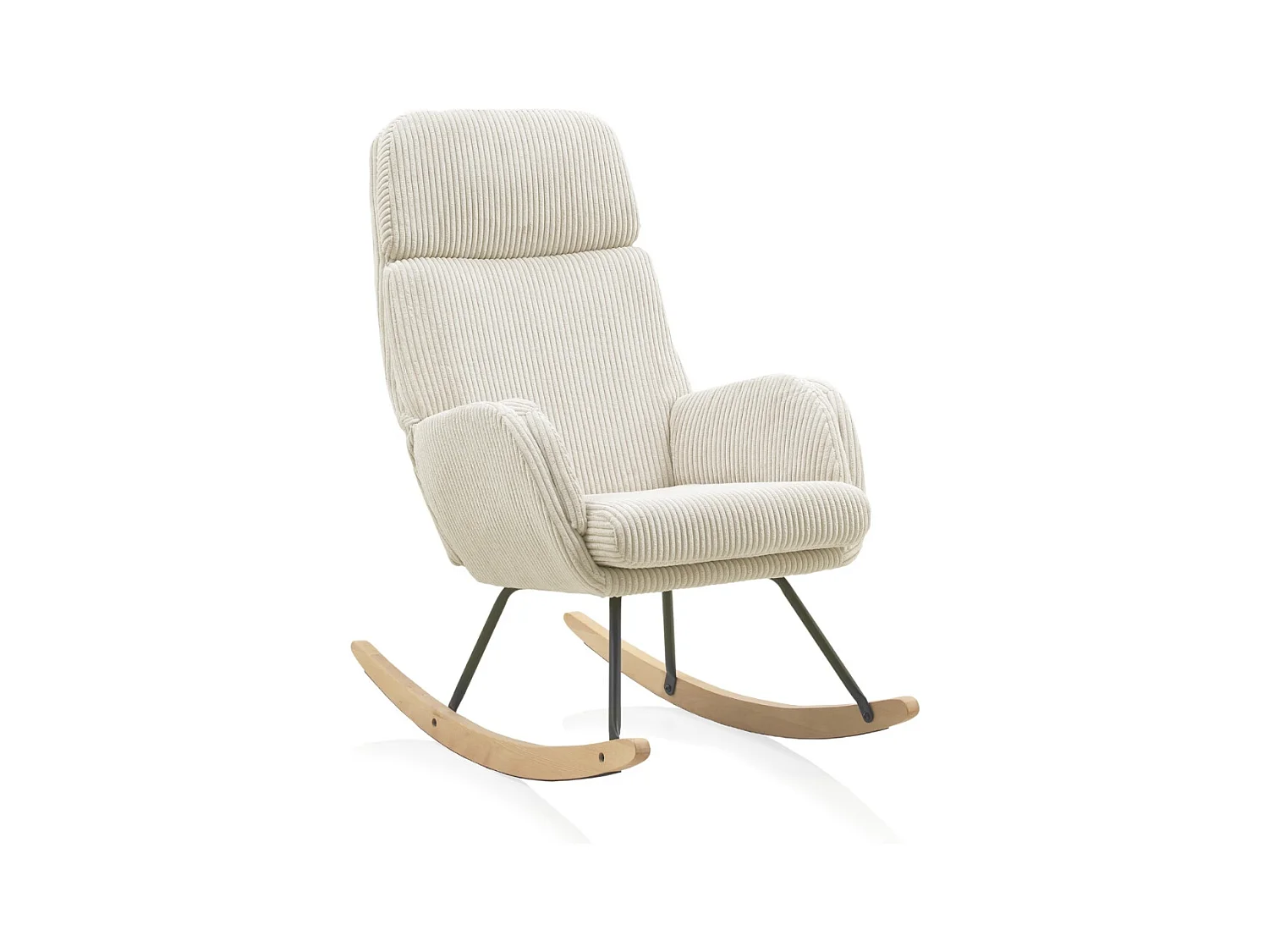 Chaise à bascule tapissée blanc, pieds en métal